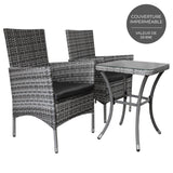 Conjunto bistró de rattan, 3 peças, cadeira de jardim ao ar livre, mesa, pá tio, sala de jantar, varanda, cinza