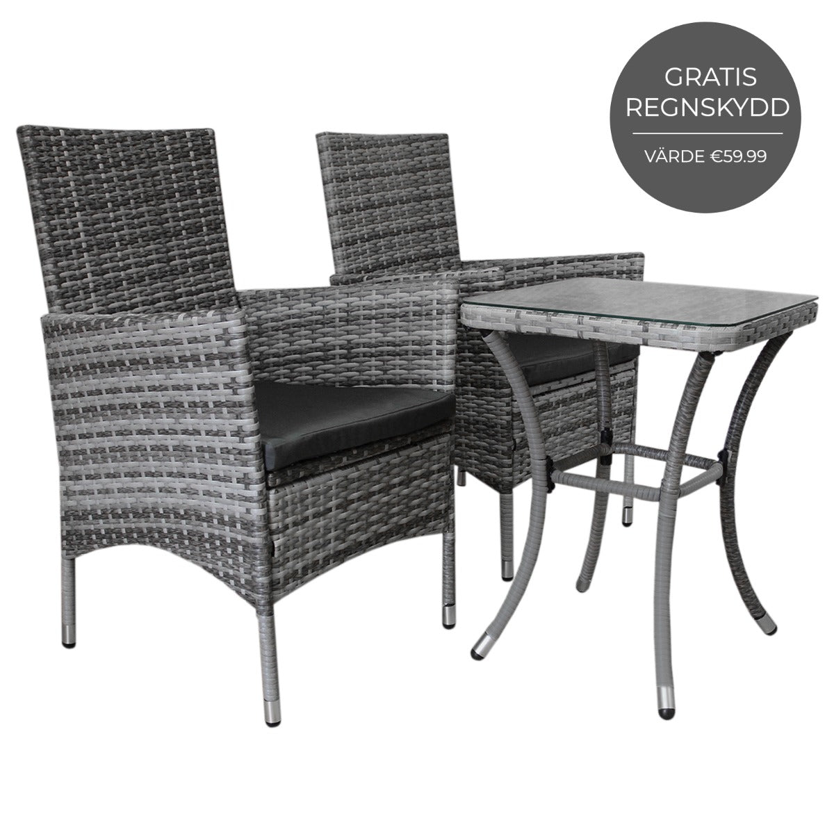 Conjunto bistró de rattan, 3 peças, cadeira de jardim ao ar livre, mesa, pá tio, sala de jantar, varanda, cinza