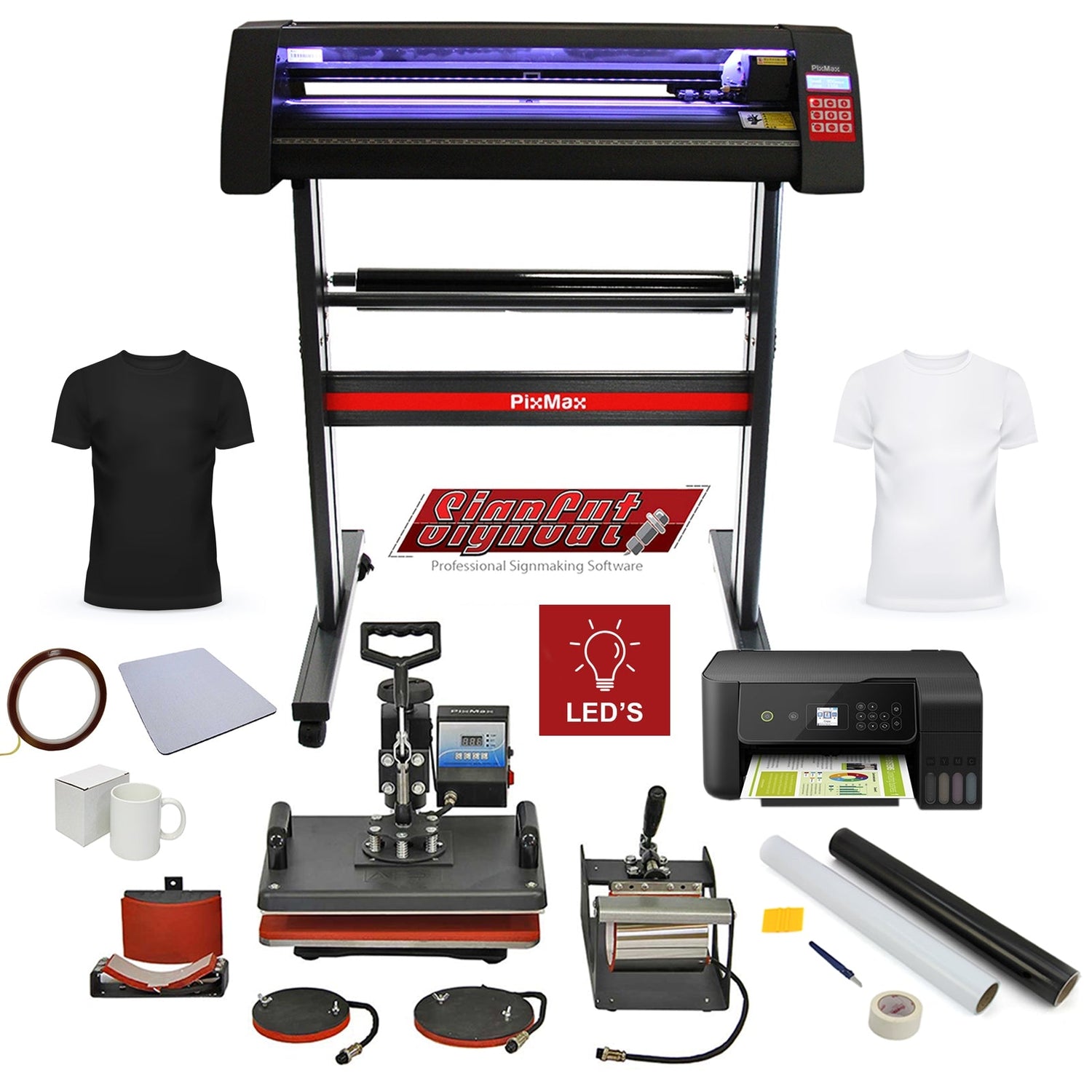 Kit plotter de corte de vinil PixMax, impressora e prensas térmicas
