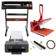 Prensa de concha vermelha de 38 cm, plotter de recorte de vinil preto, impressora e kit de depilação com acessórios variados