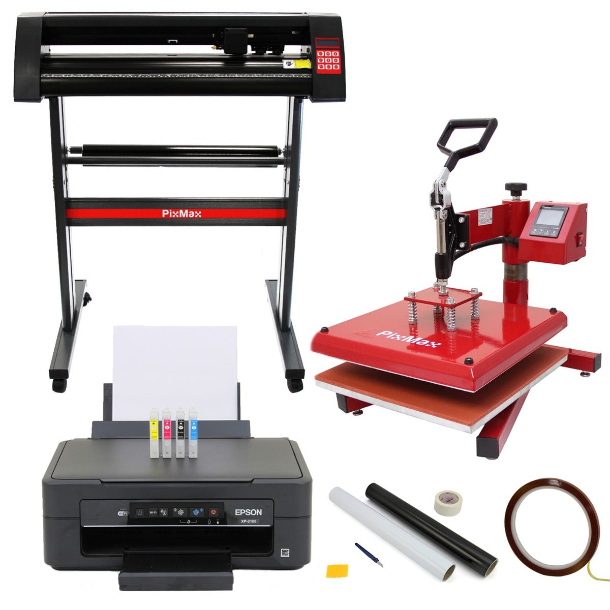Prensa térmica oscilante de 38 cm, cortador de vinil de 720 mm, impressora Epson e kit de remoção de ervas daninhas