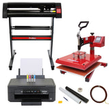 Prensa térmica oscilante de 38 cm, cortador de vinil de 720 mm, impressora Epson e kit de remoção de ervas daninhas