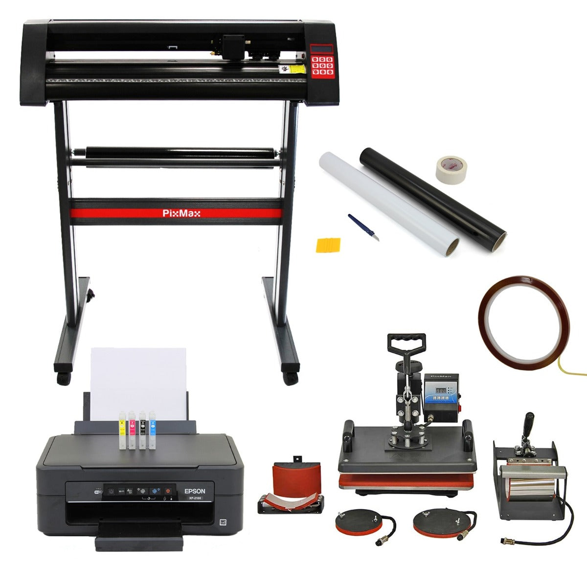 Prensa térmica 5 em 1, cortador de vinil de 720 mm, impressora Epson e kit de remoção de ervas daninhas