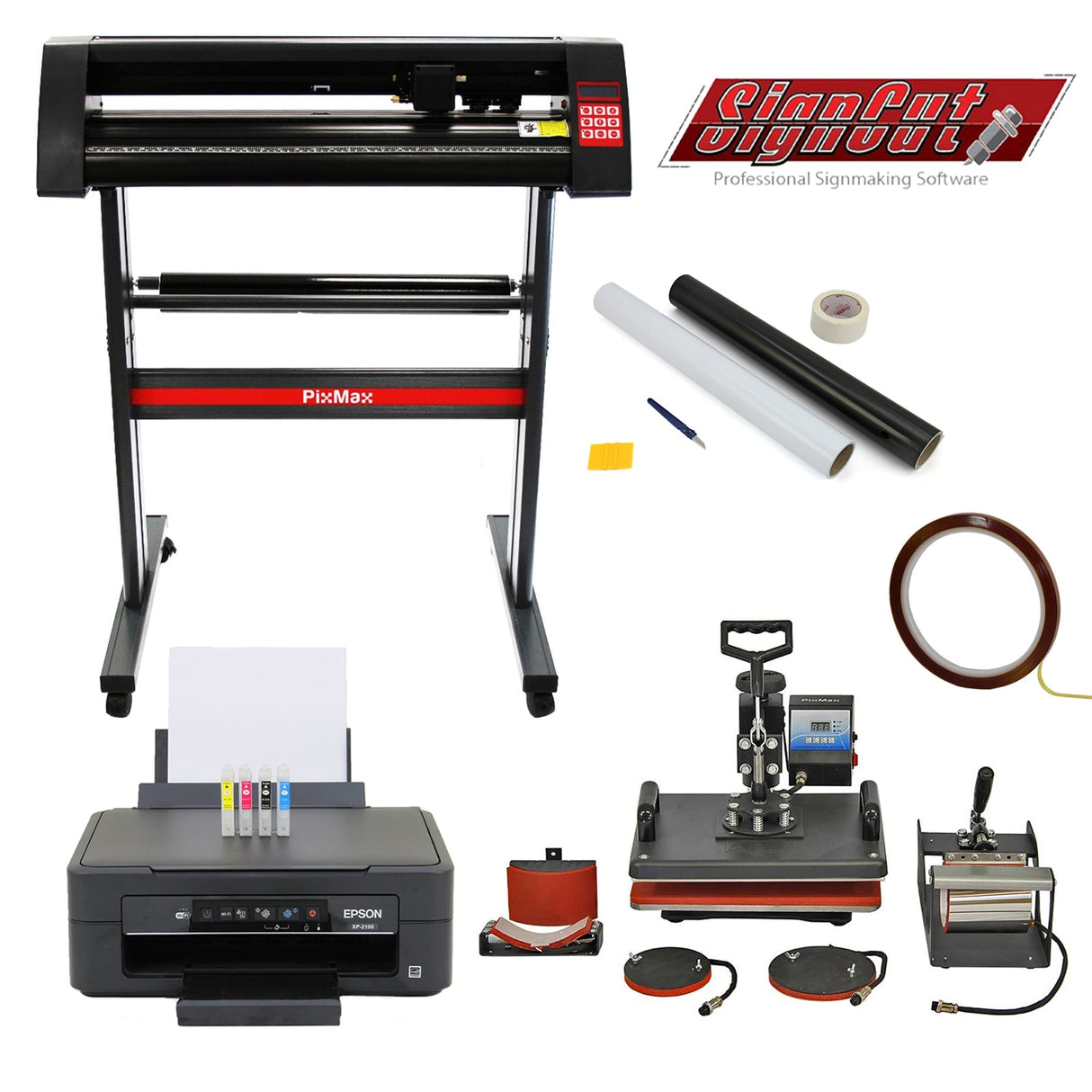 Prensa térmica 5 em 1, cortador de vinil de 720 mm, impressora Epson e kit de remoção de ervas daninhas