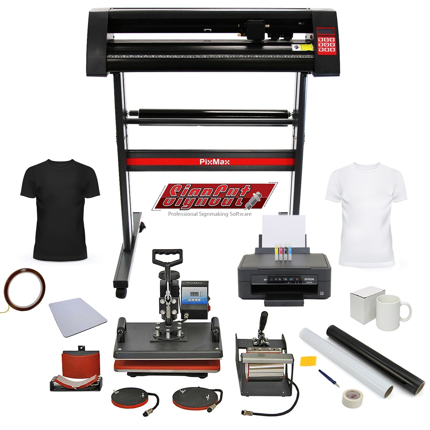 Kit plotter de corte de vinil PixMax, impressora e prensas térmicas