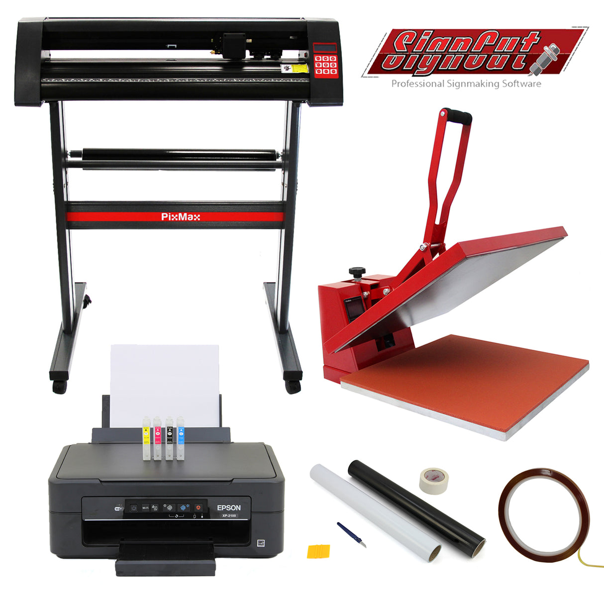 Cortador de Vinil PixMax, Prensa Térmica Plana de 50 cm e Conjunto de Impressora