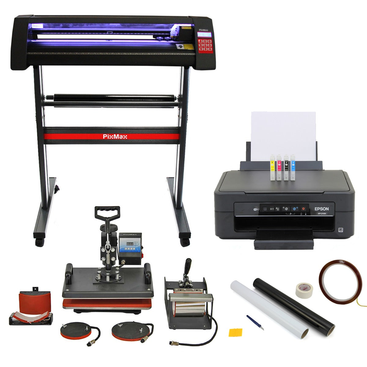 Prensa térmica 5 em 1, cortador de vinil LED, impressora com kit de remoção de ervas daninhas