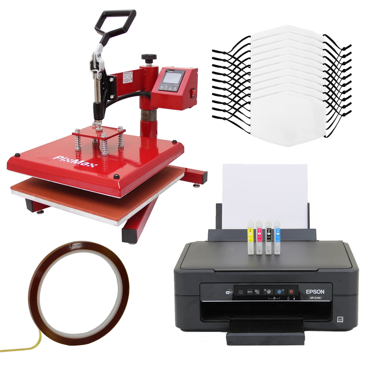 10 má scaras de sublimação média, prensa térmica oscilante e impressora Epson