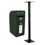 Caixa de correio Royal Mail verde irlandés com suporte de piso em ferro fundido e suporte de parede