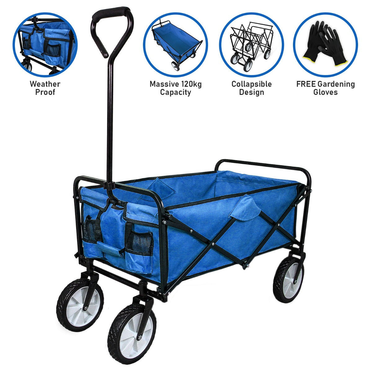 Carrinho de mão dobrá vel azul para jardinagem com capa á… prova d'á gua