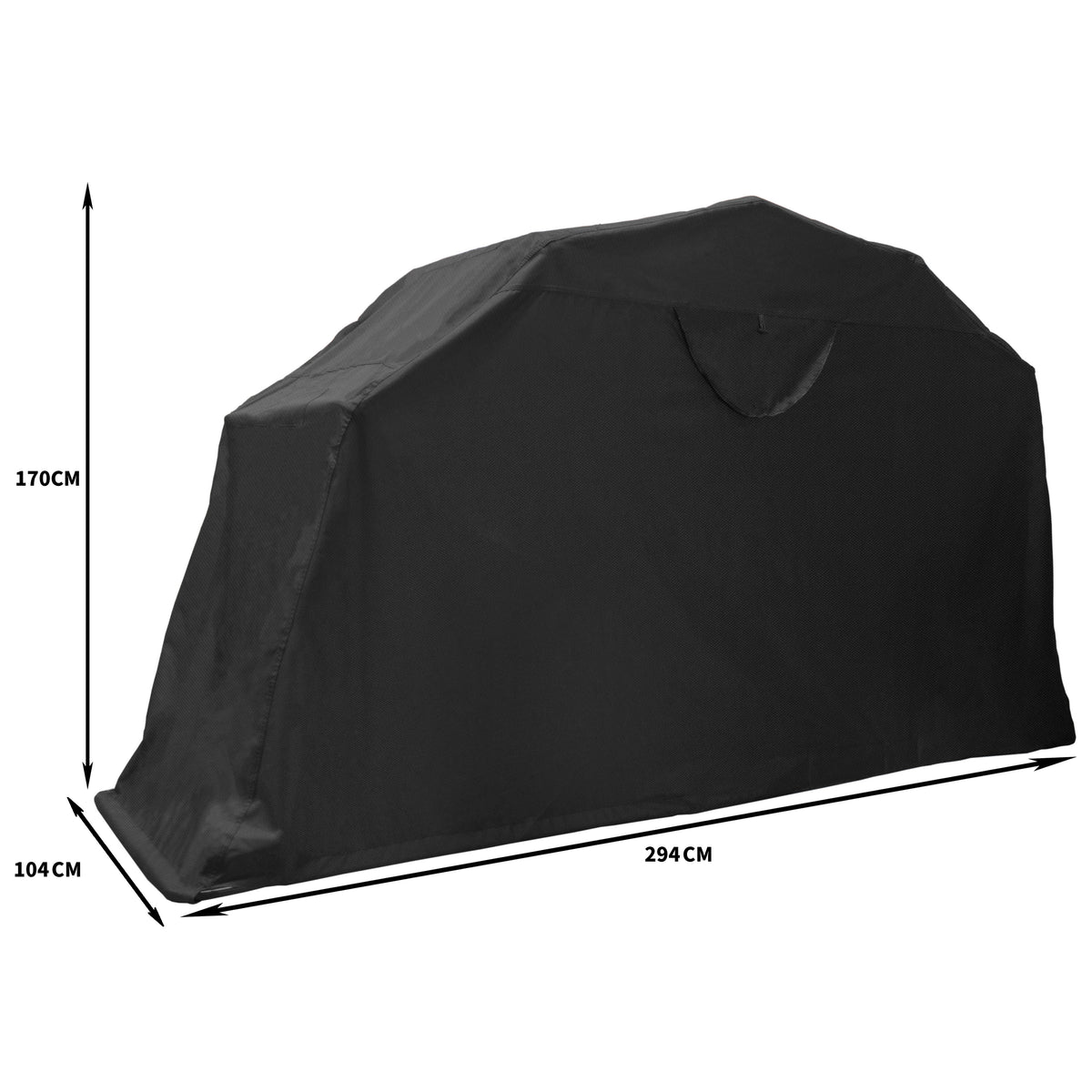 Capa de proteção preta para móveis de jardim, resistente à água, com dimensões de 294 cm de comprimento, 170 cm de altura e 104 cm de largura
