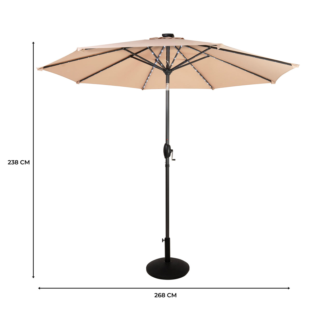 Guarda-Sol Inclinável LED 2,7 m com Base – Bege