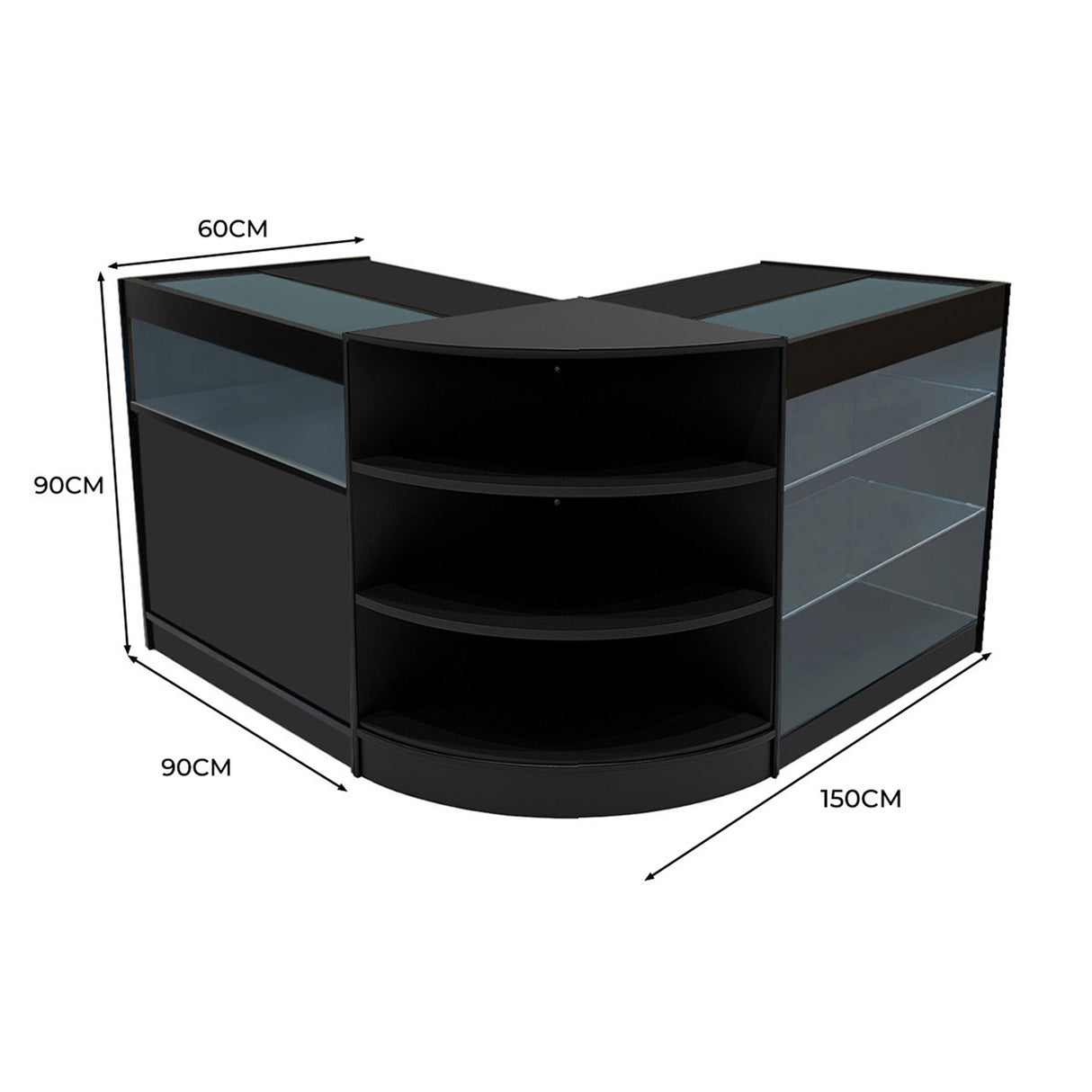 Conjunto de Balcões Comerciais com Luz LED  "DEMETER" LM60 + K900 + B900 – cor Preto