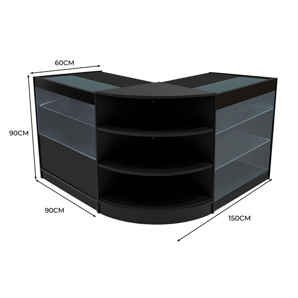 Conjunto de Balcões Comerciais com Luz LED  "CALLIOPE" LM60 + K900 + C900 – cor Preto