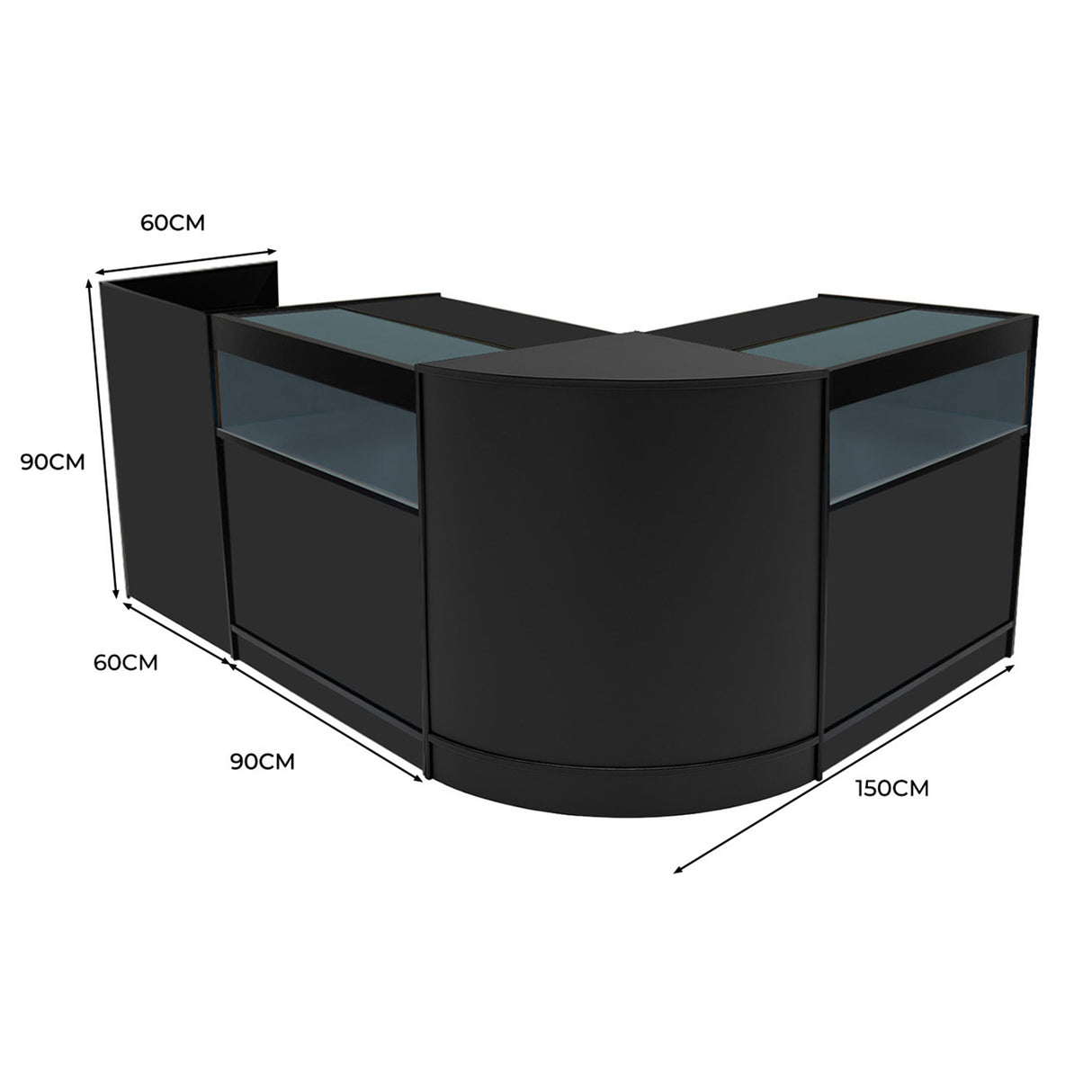 Conjunto de Balcões Comerciais com Luz LED "LUNA" CM60 + 2xB900 + TB60 – cor Preto