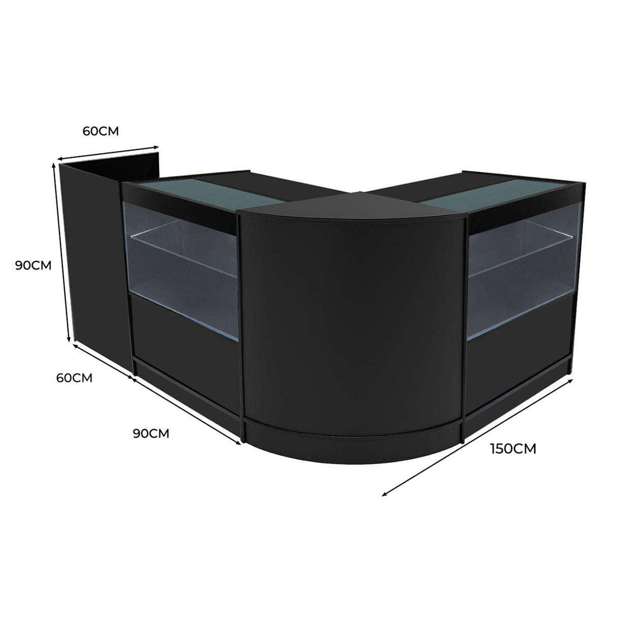 Conjunto de Balcões Comerciais com Luz LED "PHOENIX" CM60 + 2xC900 + TB60 – cor Preto