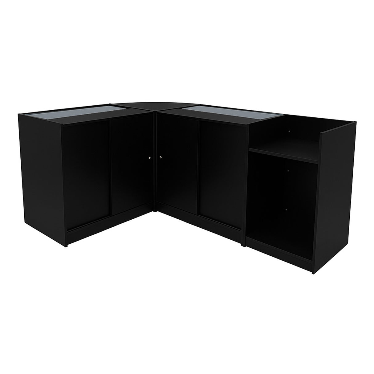 Conjunto de Balcões Comerciais com Luz LED "ARIES" CM60 + 2xK900 + TB60 – cor Preto