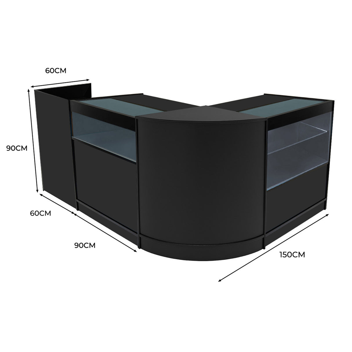 Conjunto de Balcões Comerciais com Luz LED "GRAVITY" CM60 + B900 + C900 + TB60 – cor Preto