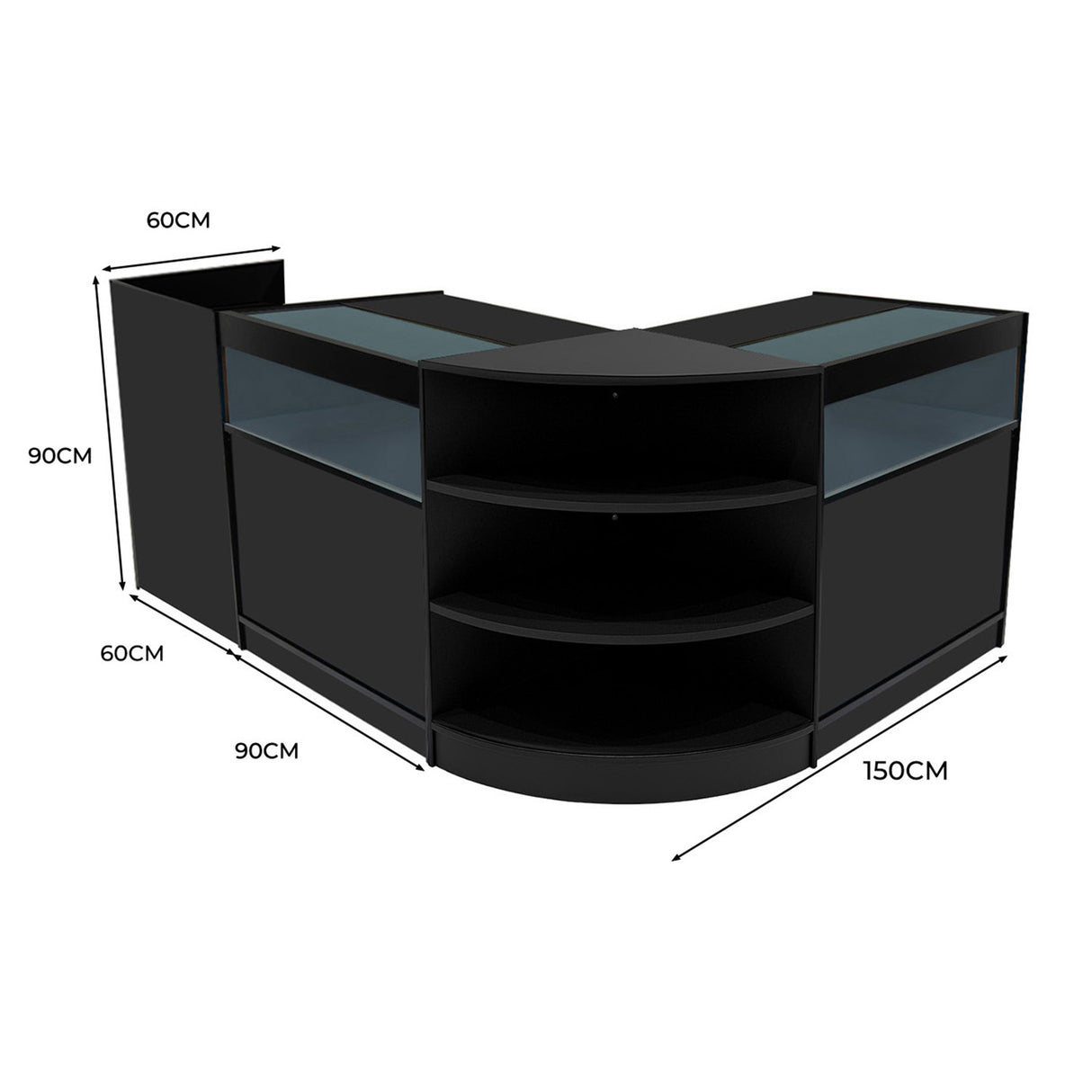 Conjunto de Balcões Comerciais com Luz LED "SAGITTARIUS " LM60 + 2xB900 + TB60 – cor Preto