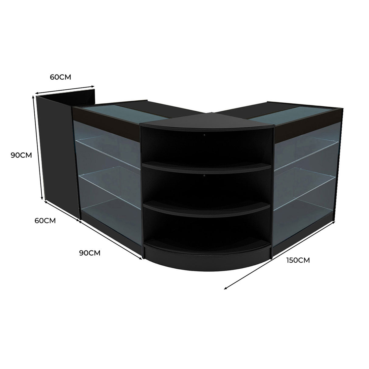 Conjunto de Balcões Comerciais com Luz LED "ASTRO" LM60 + 2xK900 + TB60 – cor Preto