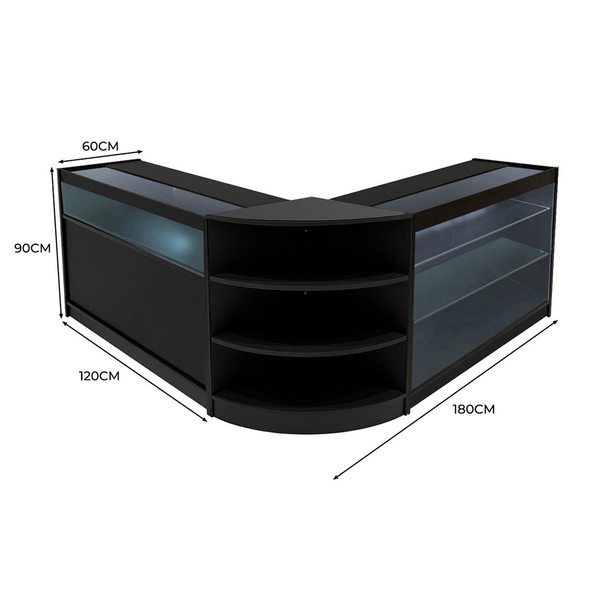 Conjunto de Balcões Comerciais com Luz LED  "CALLIOPE" LM60 + K1200 + C1200 – cor Preto