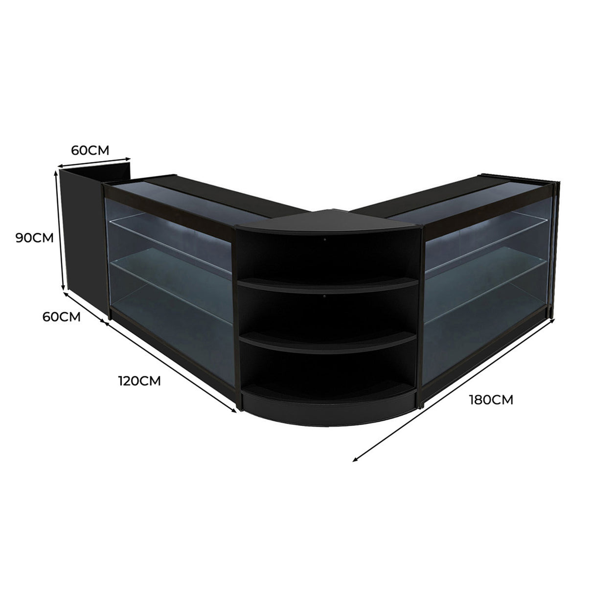 Conjunto de Balcões Comerciais com Luz LED "ASTRO" LM60 + 2xK1500 + TB60 – cor Preto