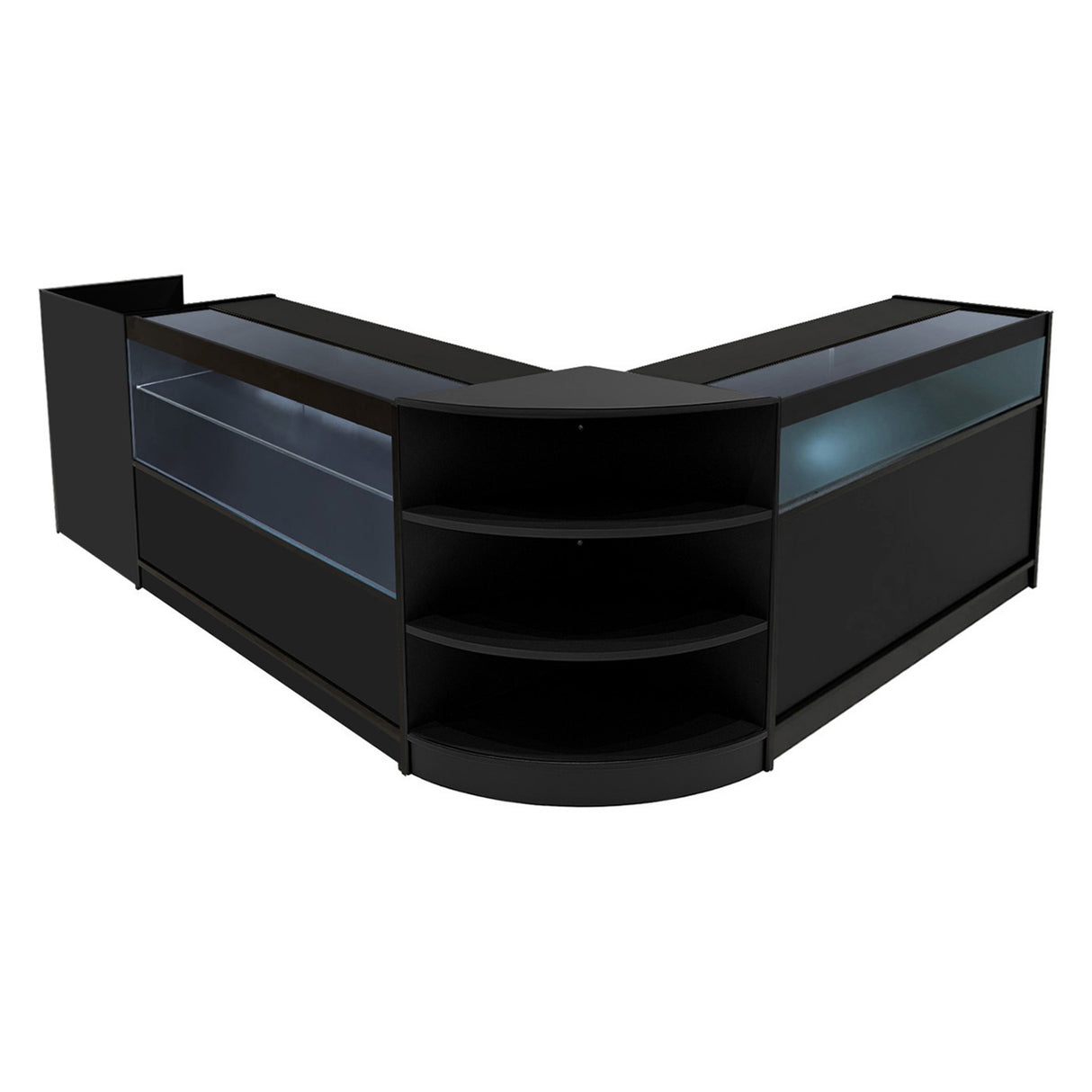 Conjunto de Balcões Comerciais com Luz LED "EUROPA" LM60 + B1200 + C1200 + TB60 – cor Preto