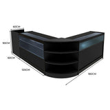 Conjunto de Balcões Comerciais com Luz LED "EUROPA" LM60 + B1200 + C1200 + TB60 – cor Preto