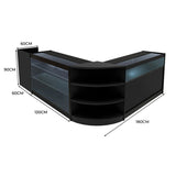 Conjunto de Balcões Comerciais com Luz LED "HYPERION" LM60 + B1200 + K1200 + TB60 – cor Preto