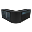 Conjunto de balcões comerciais "TRITON" em preto, com iluminação LED, design moderno e superfícies de vidro, ideal para lojas