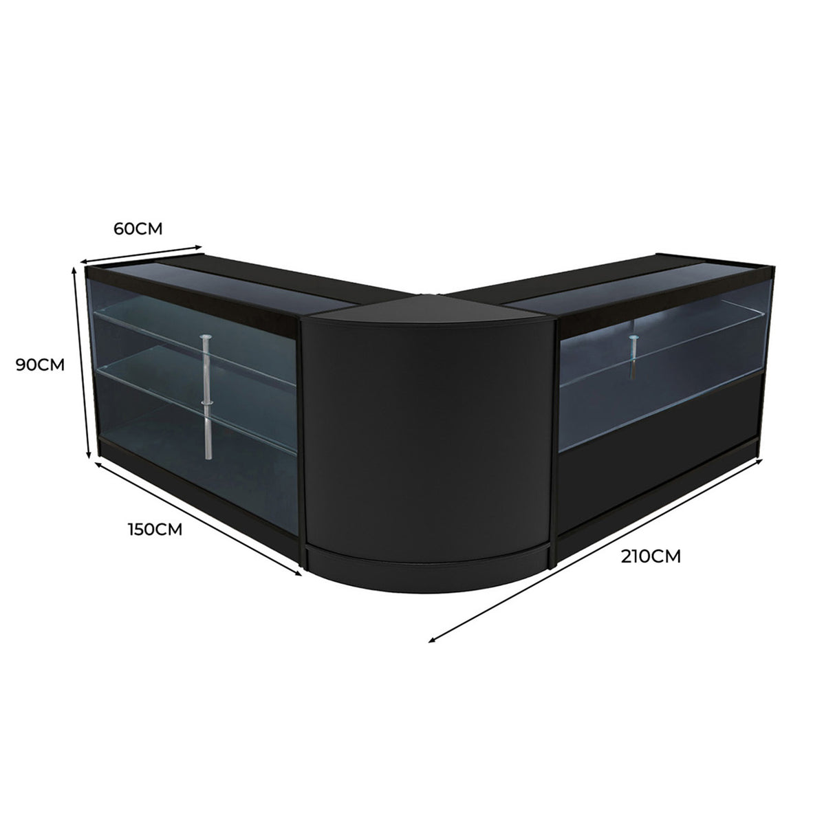 Conjunto de Balcões Comerciais com Luz LED "HERA" CM60 + K1500 + C1500 – cor Preto