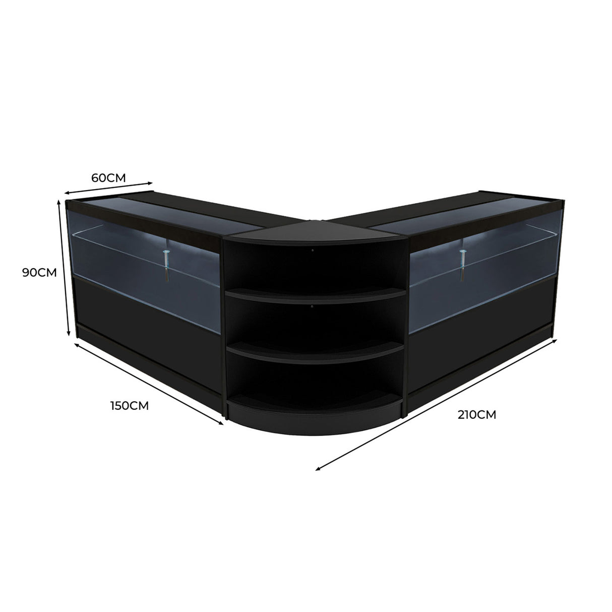 Conjunto de Balcões Comerciais com Luz LED "ANDROMEDA" LM60+ 2x C1500 – cor Preto