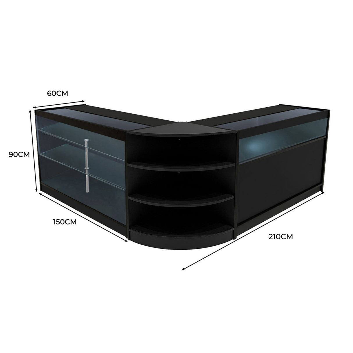 Conjunto de Balcões Comerciais com Luz LED  "DEMETER" LM60 + K1500 + B1500 – cor Preto