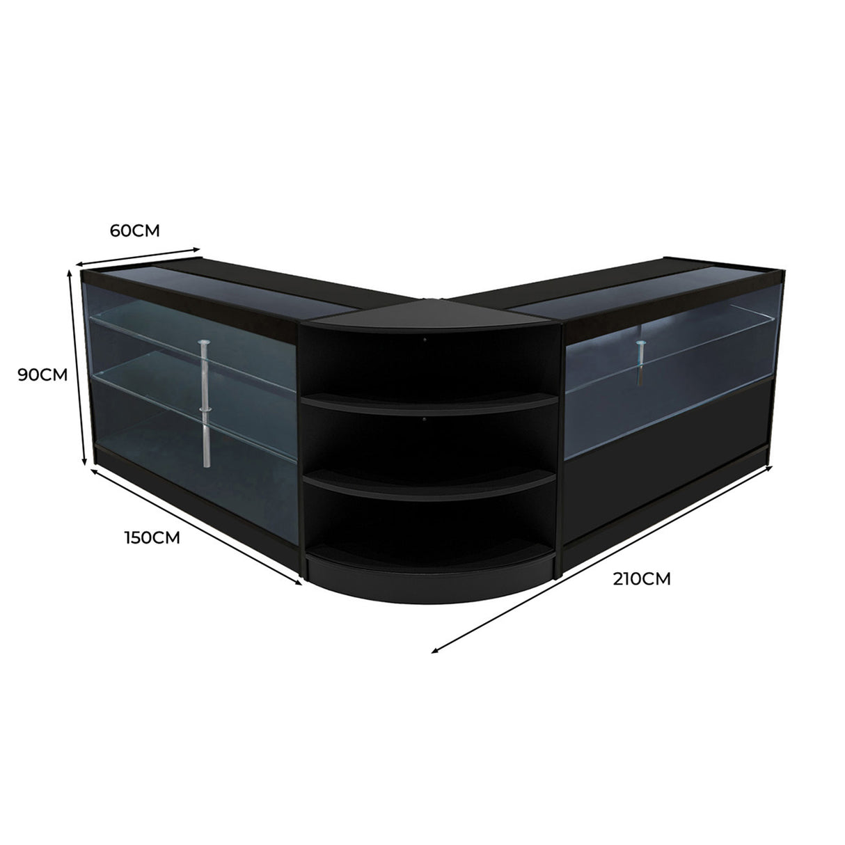 Conjunto de Balcões Comerciais com Luz LED  "CALLIOPE" LM60 + K1500 + C1500 – cor Preto