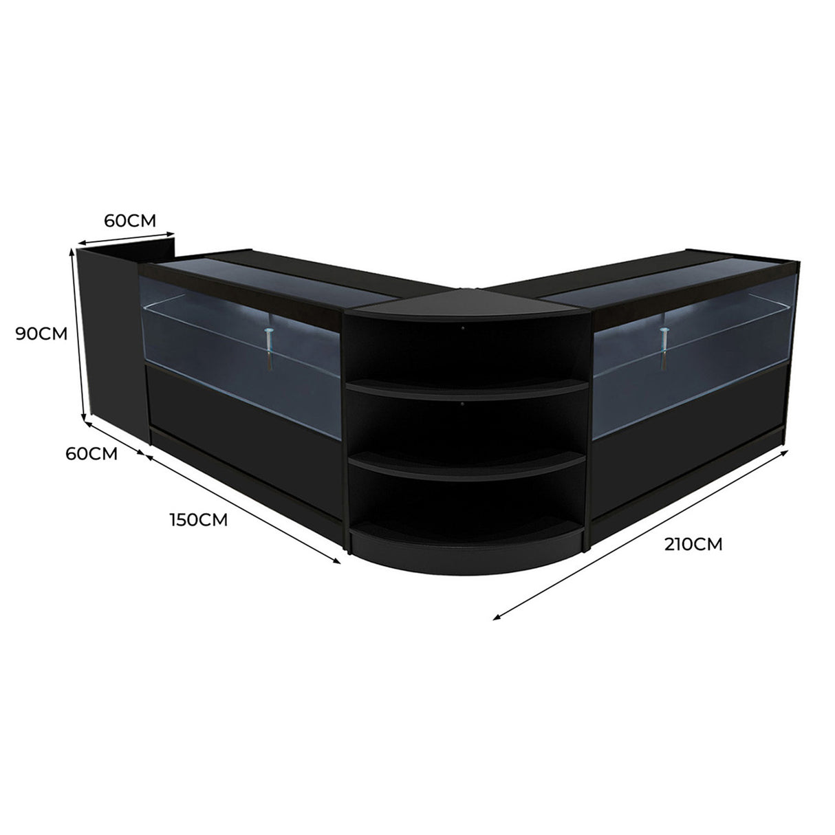 Conjunto de Balcões Comerciais com Luz LED "ECLIPSE" LM60 + 2xC1500 + TB60 – cor Preto