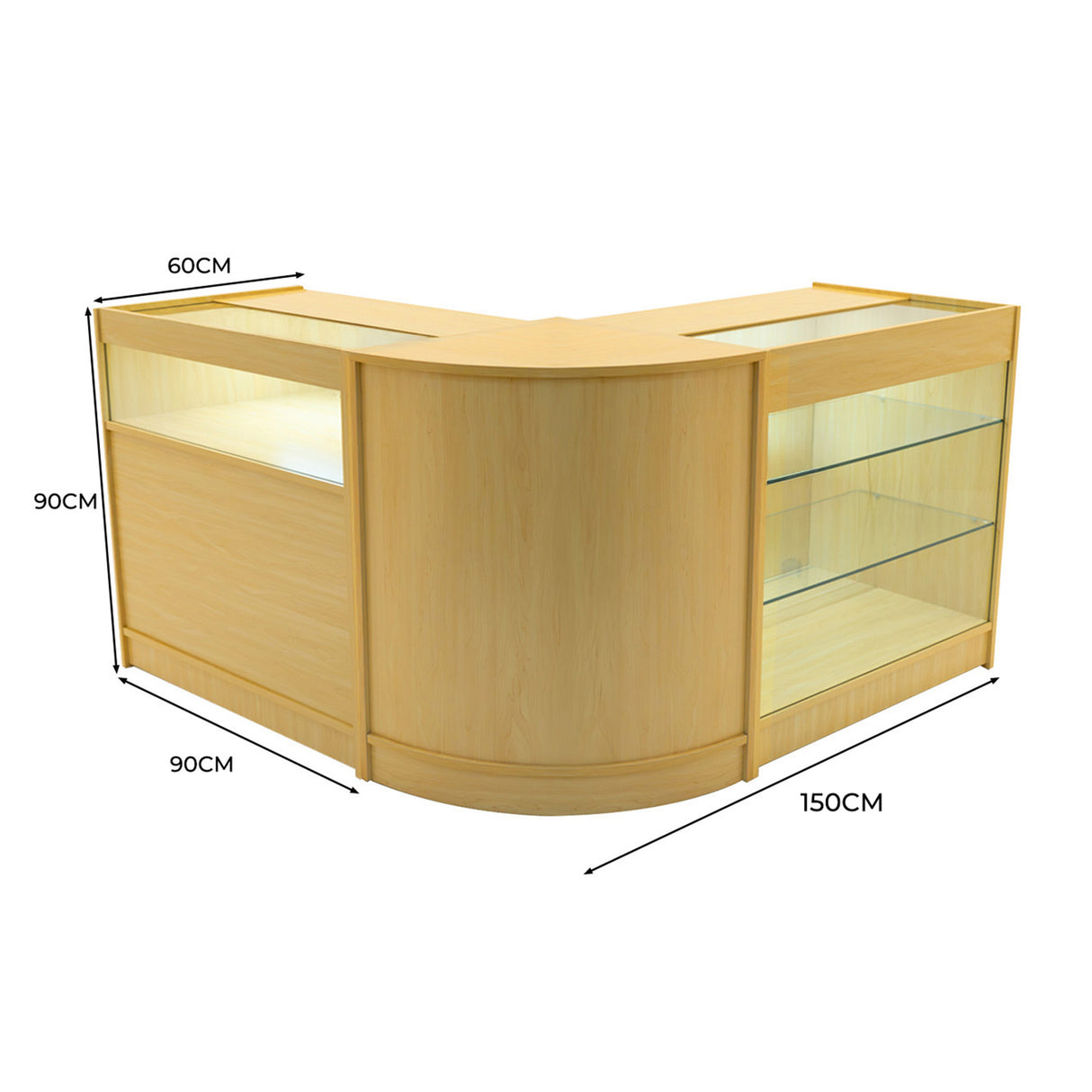 Conjunto de Balcões Comerciais com Luz LED  "TRITON" CM60 + K900 + B900 – cor Maple