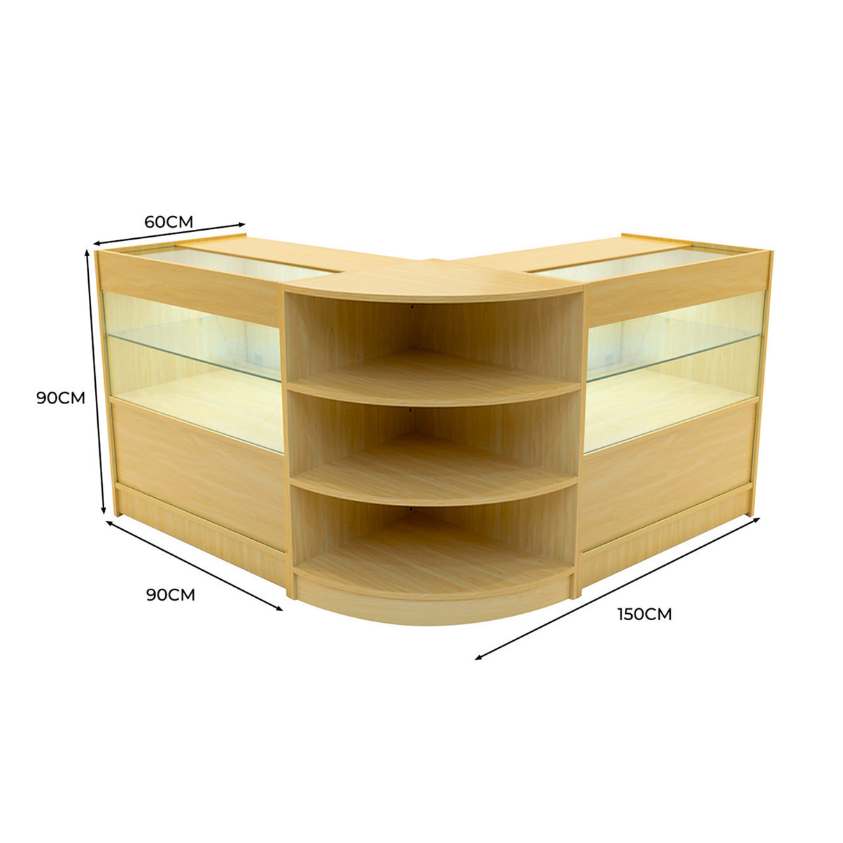 Conjunto de Balcões Comerciais com Luz LED "ANDROMEDA" LM60+ 2x C900 – cor Maple