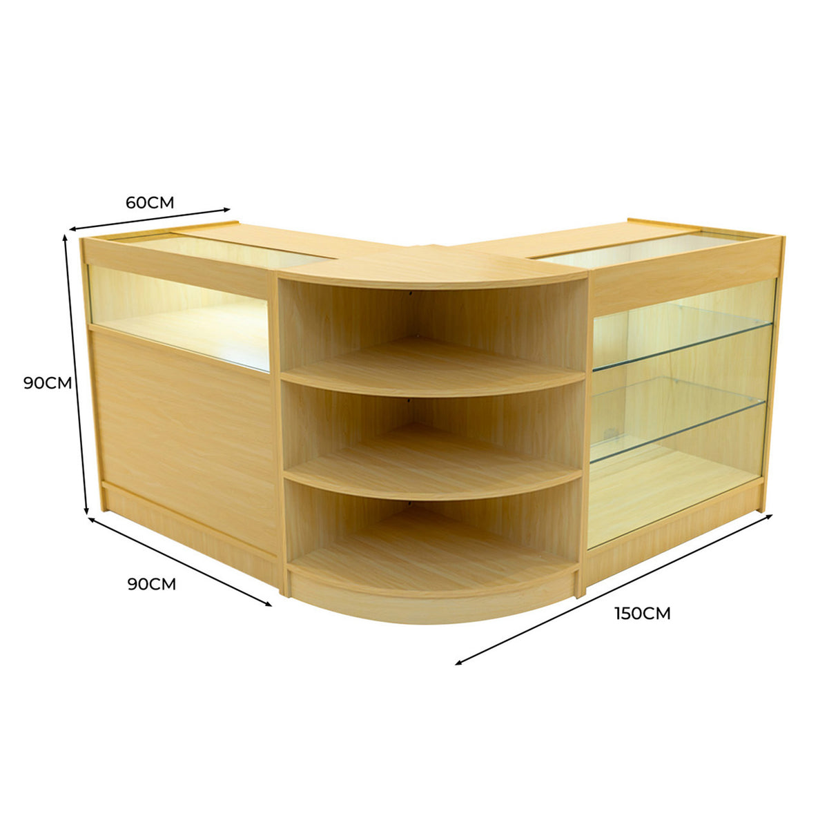 Conjunto de Balcões Comerciais com Luz LED  "DEMETER" LM60 + K900 + B900 – cor Maple