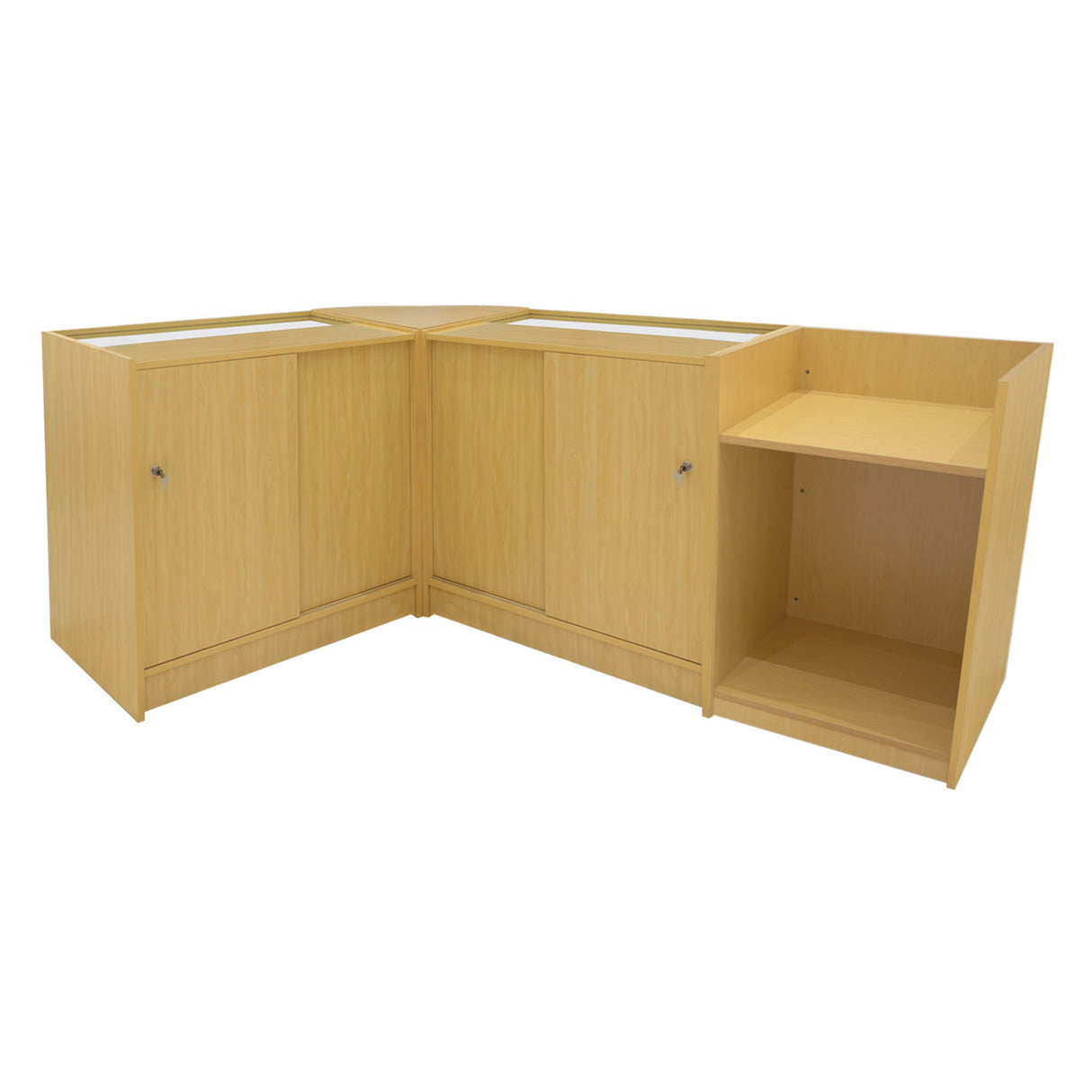 Conjunto de Balcões Comerciais com Luz LED "EUROPA" LM60 + B900 + C900 + TB60 – cor Maple