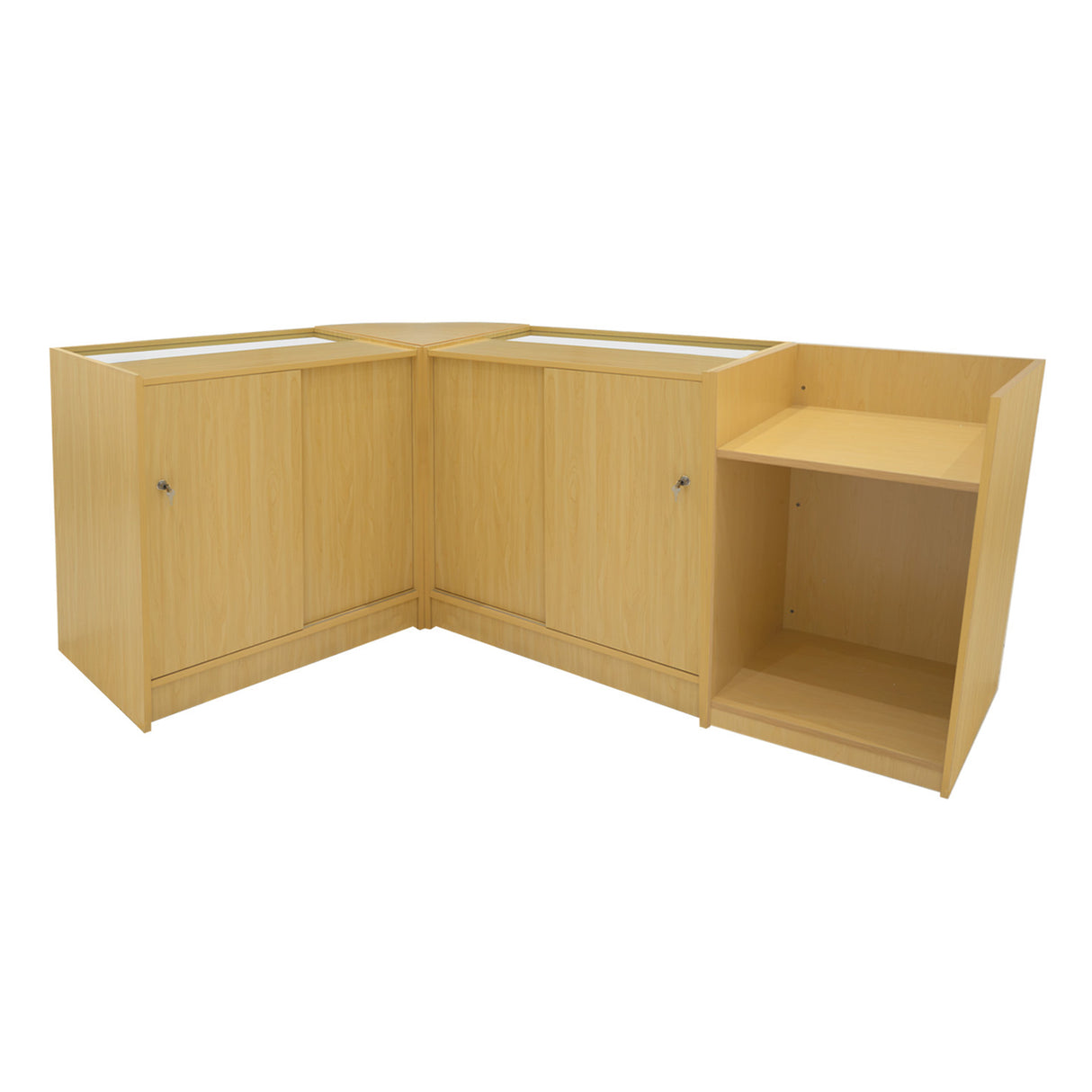 Conjunto de Balcões Comerciais com Luz LED "THEIA" LM60 + K900 + C900 + TB60 – cor Maple