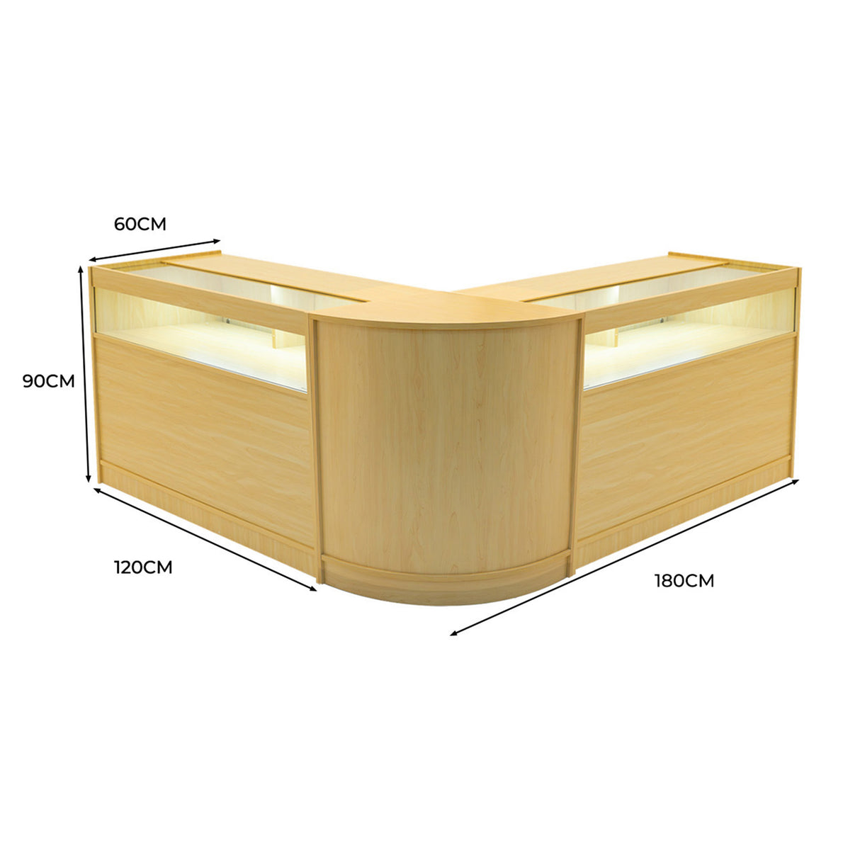 Conjunto de Balcões Comerciais com Luz LED "IRIS" CM60+ 2x B1200 – cor Maple