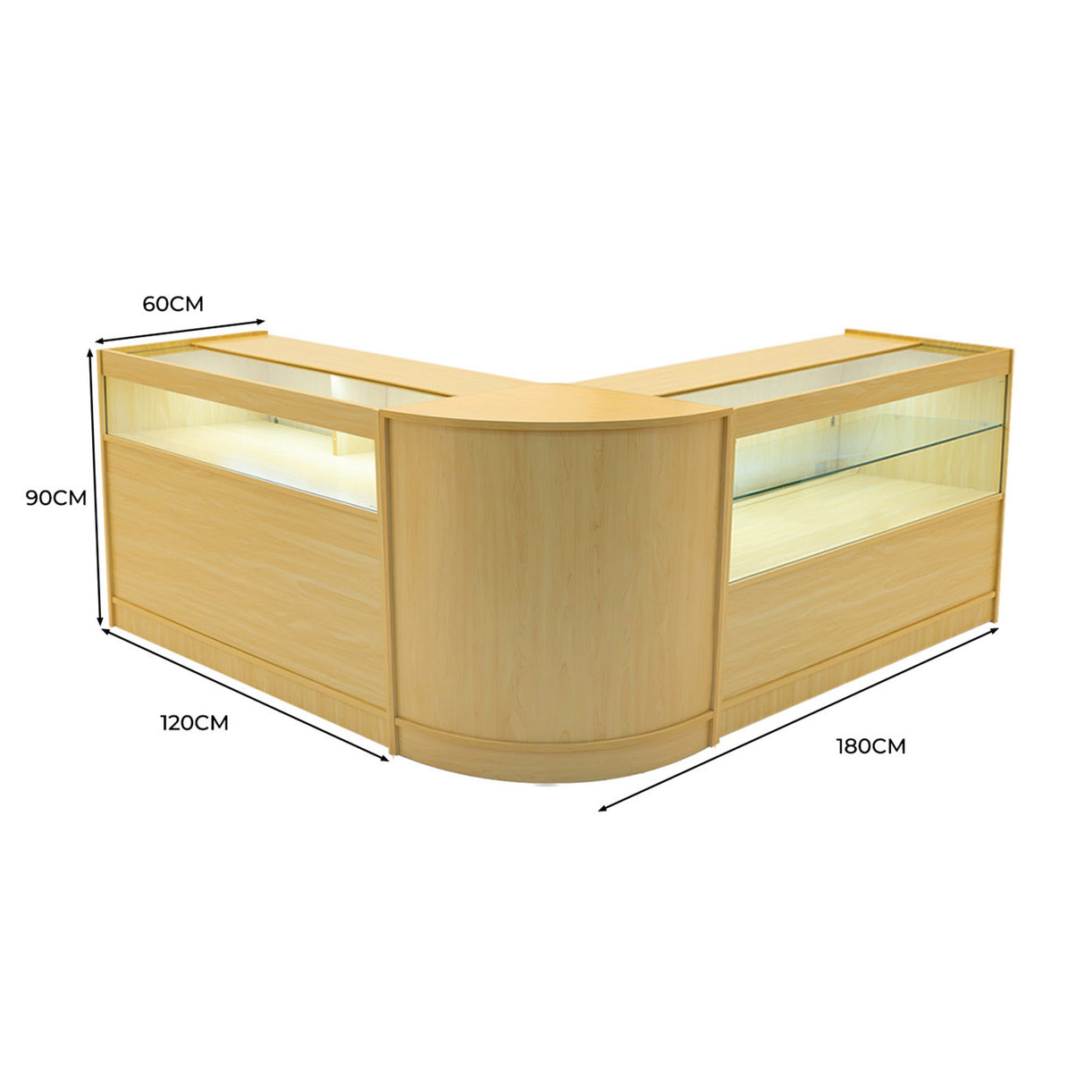 Conjunto de Balcões Comerciais com Luz LED "ADONIS" CM60 + B1200 + C1200 – cor Maple