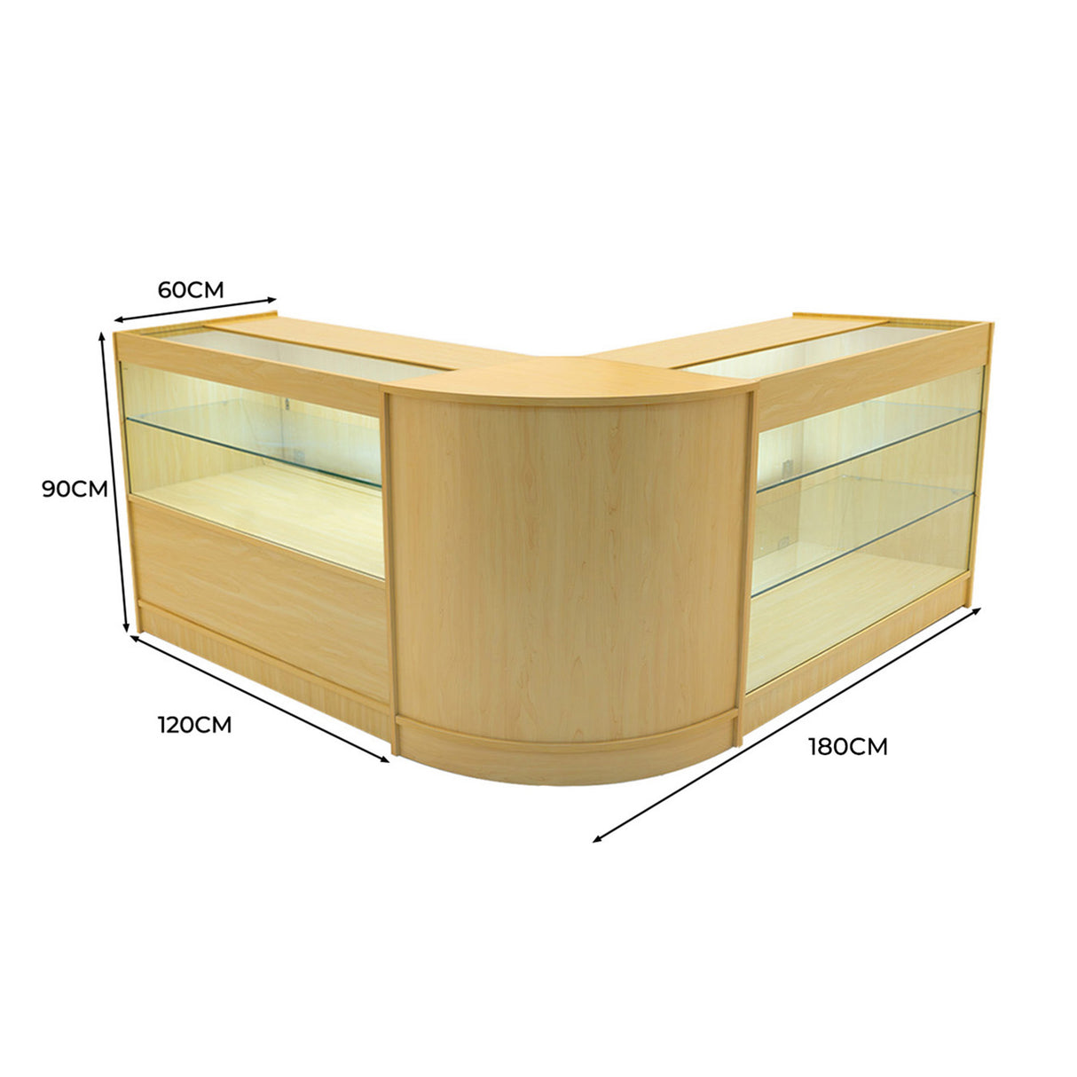 Conjunto de Balcões Comerciais com Luz LED "HERA" CM60 + K1200 + C1200 – cor Maple