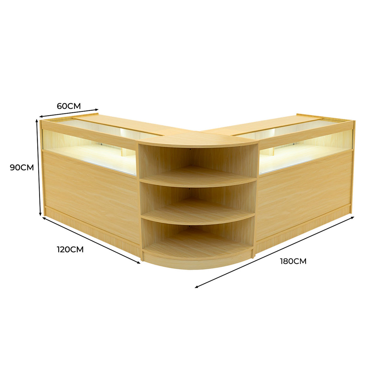 Conjunto de Balcões Comerciais com Luz LED "THESEUS" LM60+ 2x B1200 – cor Maple