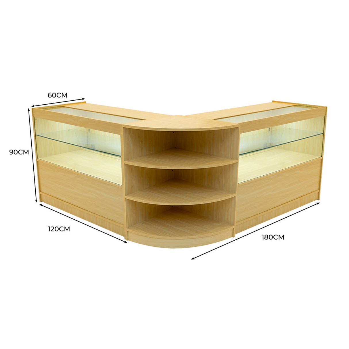 Conjunto de Balcões Comerciais com Luz LED "ANDROMEDA" LM60+ 2x C1200 – cor Maple