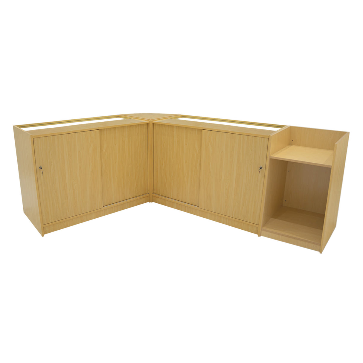 Conjunto de Balcões Comerciais com Luz LED "ARIES" CM60 + 2xK1200 + TB60 – cor Maple