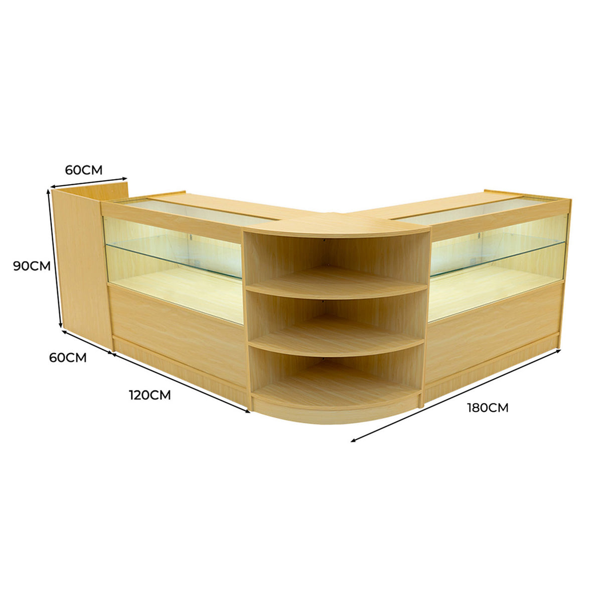 Conjunto de Balcões Comerciais com Luz LED "ECLIPSE" LM60 + 2xC1200 + TB60 – cor Maple