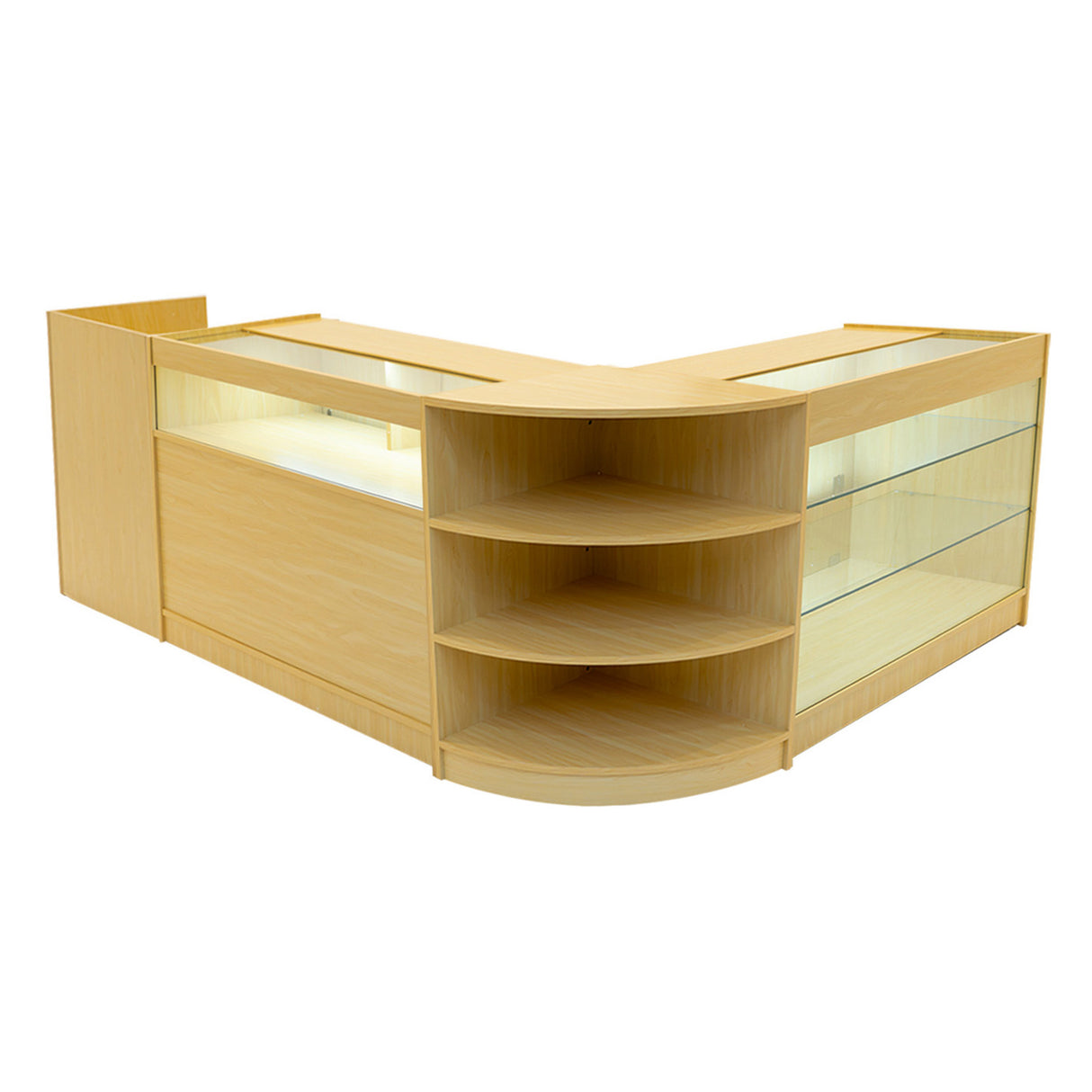 Conjunto de Balcões Comerciais com Luz LED "HYPERION" LM60 + B1200 + K1200 + TB60 – cor Maple