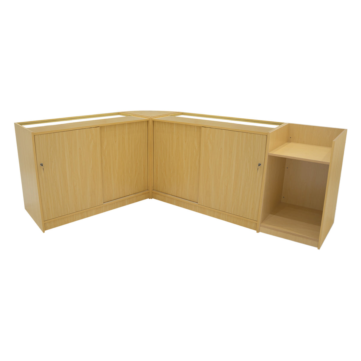 Conjunto de Balcões Comerciais com Luz LED "HYPERION" LM60 + B1200 + K1200 + TB60 – cor Maple