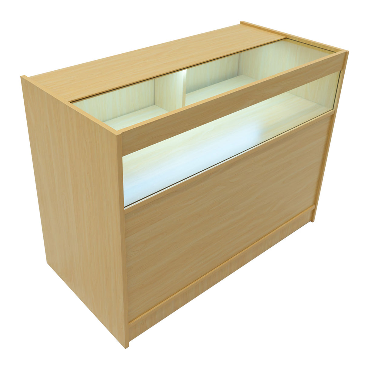 Conjunto de Balcões Comerciais com Luz LED "HYPERION" LM60 + B1200 + K1200 + TB60 – cor Maple